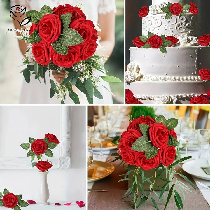 Artificial Foam Rose Flower Bundle Set for Wedding Home Decor