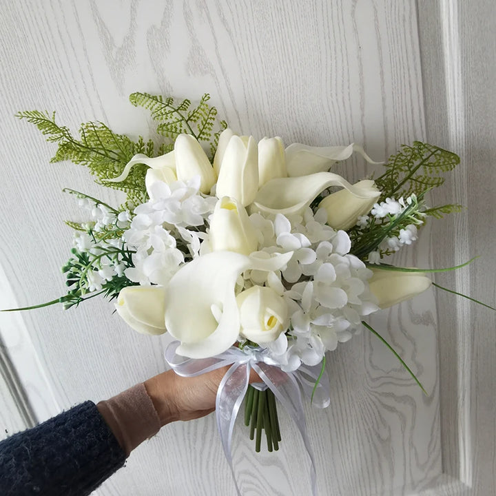 Elegant White Tulip Bridal Wedding Bouquet with Artificial Flowers