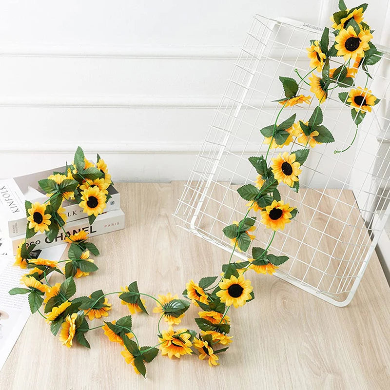 Sunflower Ivy Vine Garland - 250cm Silk Artificial Flowers for Wall Hanging Decor