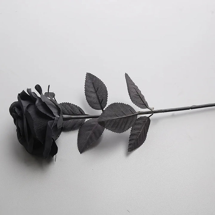 Black Silk Artificial Rose Flower Branch Set - Halloween Gothic Wedding Home Party Decor