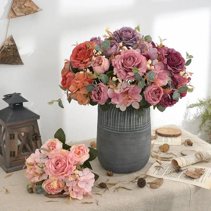 Hydrangea Peony Rose Bouquet - Artificial Silk Flowers