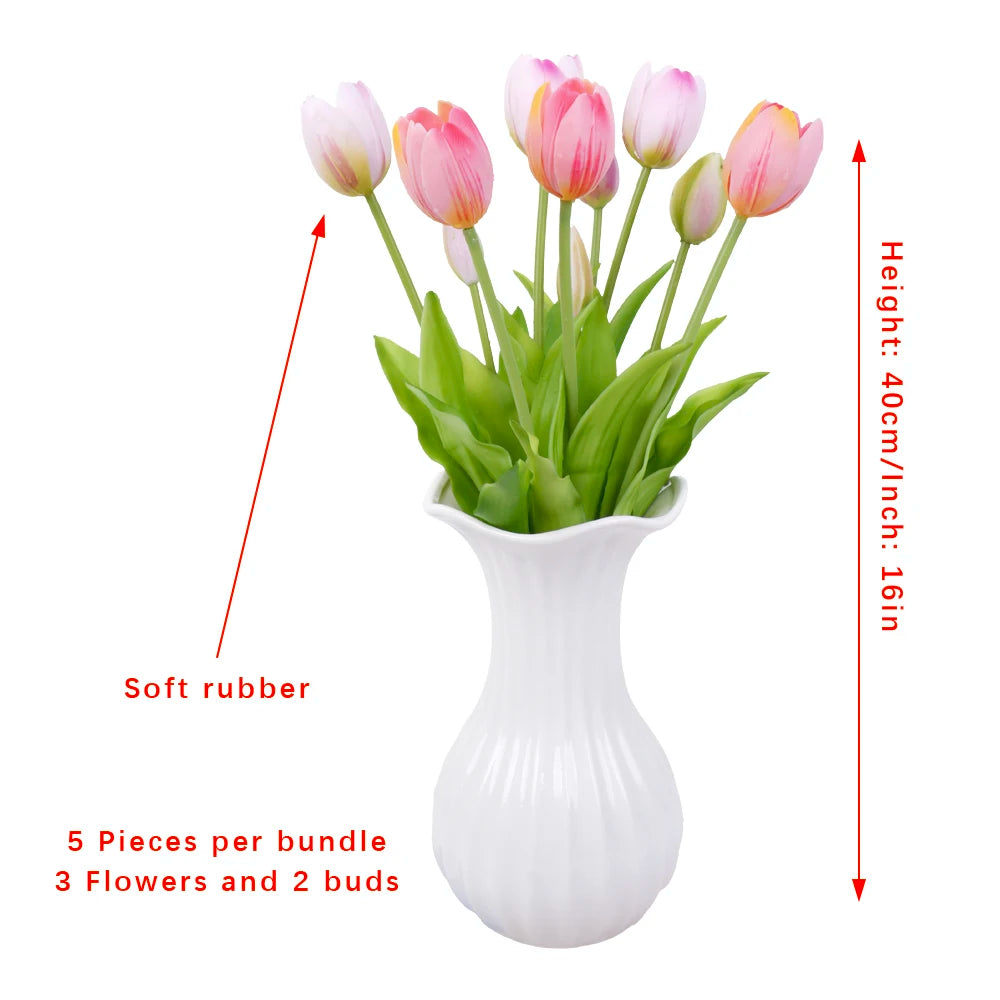 5-Piece Soft Touch Tulip Flower Bouquet Set for Wedding and Home Decoration