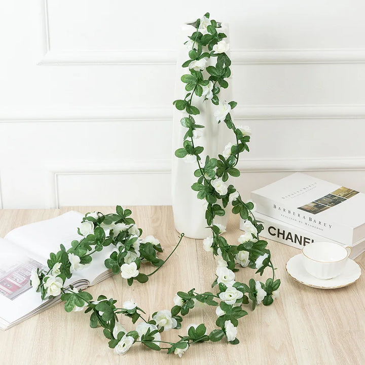 Silk Rose Vine Garland for Wedding Decor - White Pink Artificial Flower Vine