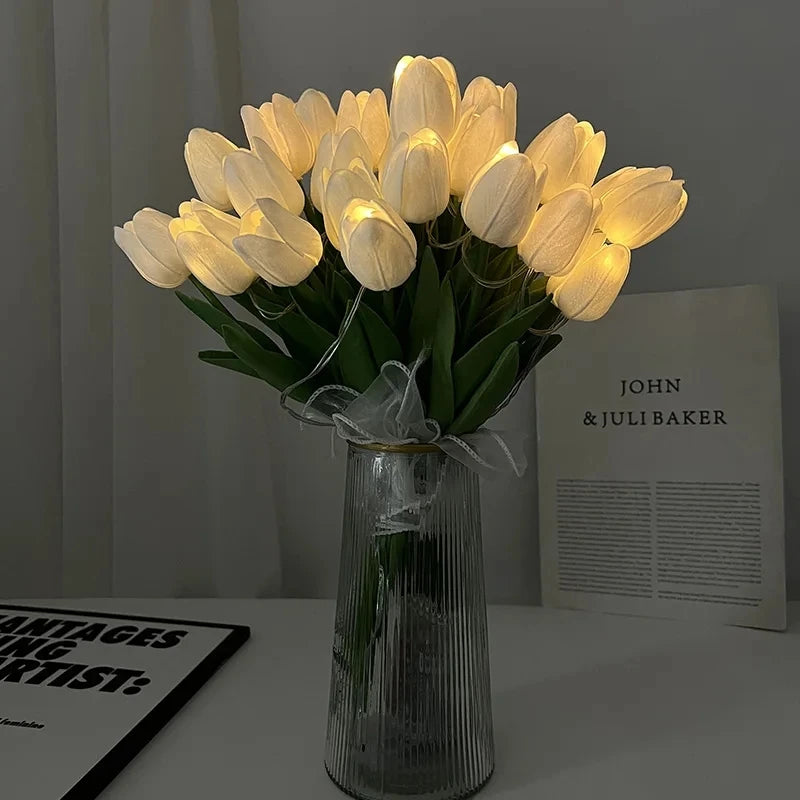 LED Tulip Artificial Flower Bouquet Night Light - Set of 5/10 for Home Garden Decoration & Gifts