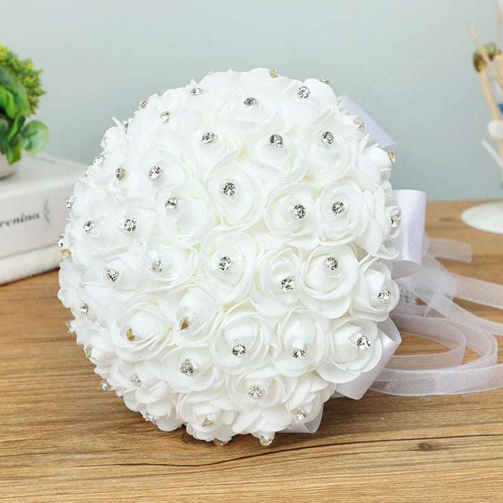 Elegant White Rose Foam Bouquet for Wedding Photography