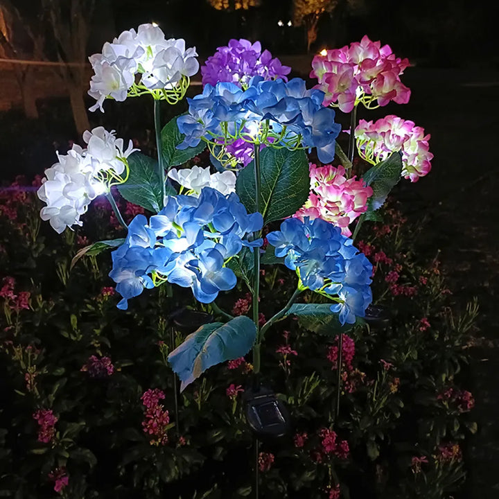 Solar Powered Hydrangea Rose Flower Outdoor Garden Lights for Garden and Patio Decoration