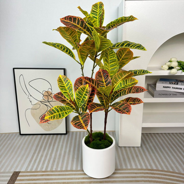 Tropical Faux Codiaeum Plant Branch - Realistic Artificial Tree for Home Decor