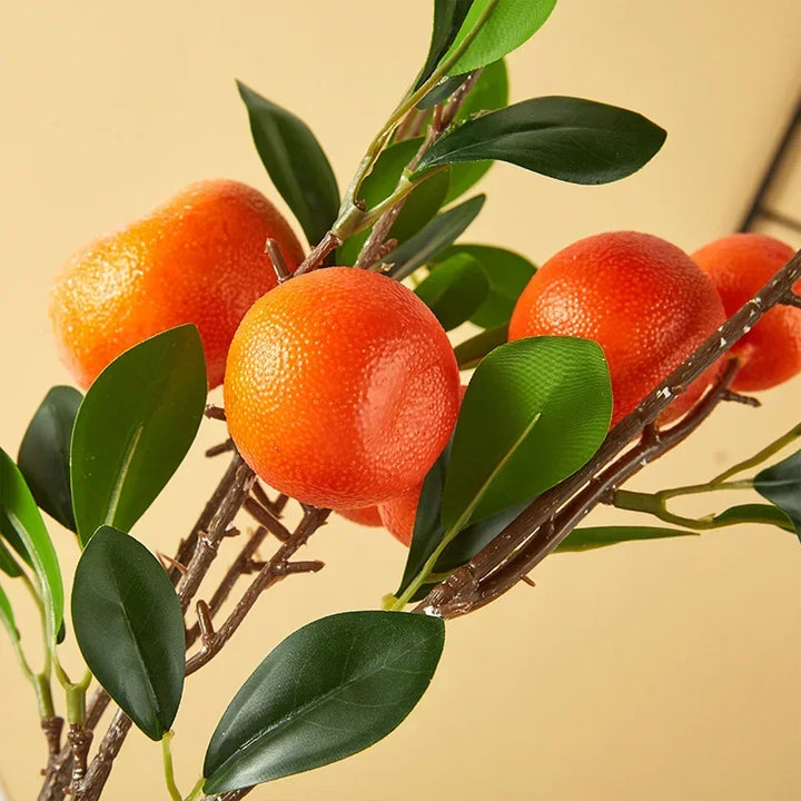 Orange Fruit Branch and Green Plant Landscaping Decoration with Fruit Ornaments Simulation