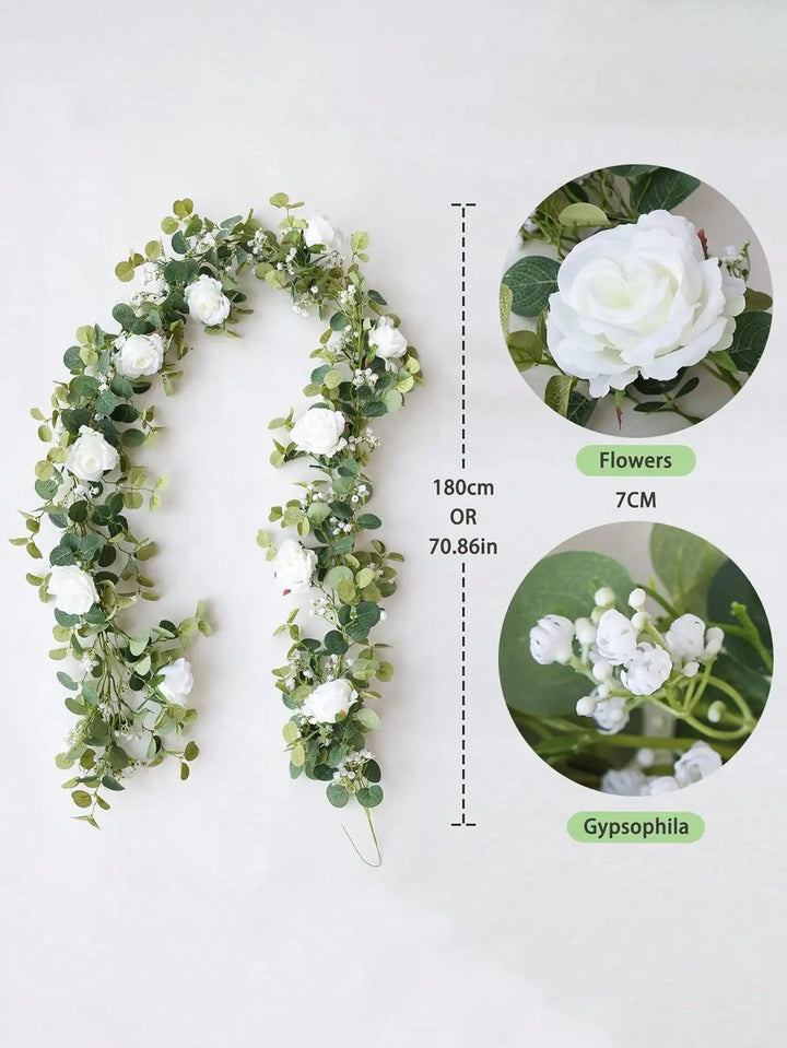 Elegant 5.9FT Artificial Eucalyptus and Rose Flower Garland for Wedding and Home Decor