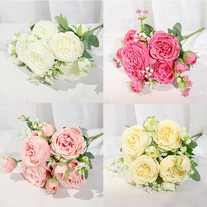 Silk Rose Peony Bouquet - Wedding Home Decor Artificial Flowers