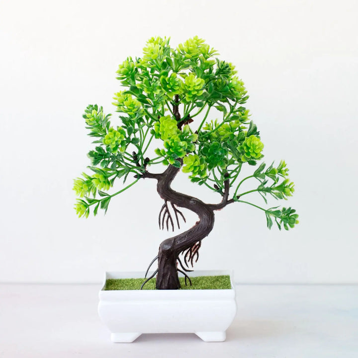 Green Plastic Bonsai Tree: Realistic Artificial Plant for Effortless Home and Office Decor