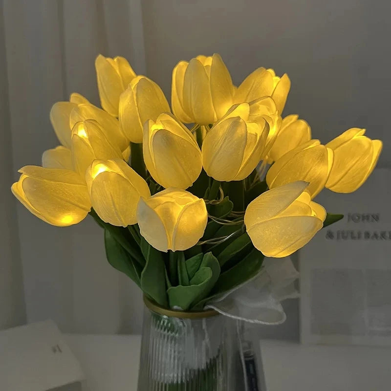 LED Tulip Artificial Flower Bouquet Night Light - Set of 5/10 for Home Garden Decoration & Gifts