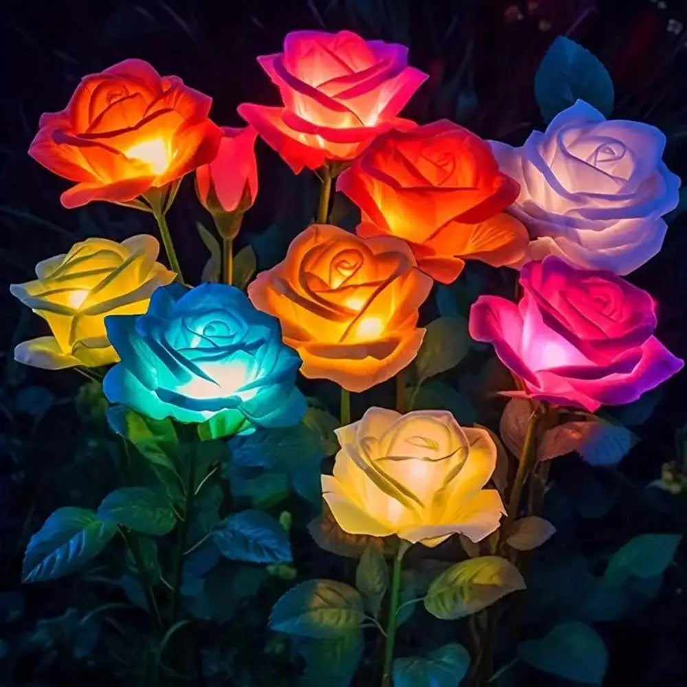 5-Head Rose Flower Solar Garden Lights for Yard Patio and Lawn Decor