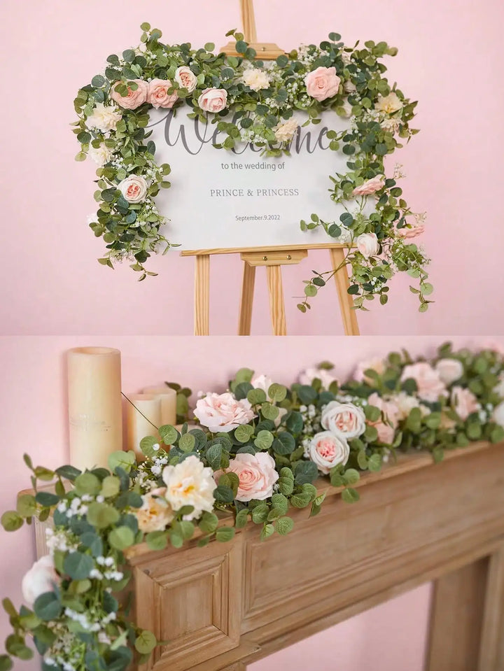 Elegant 5.9FT Artificial Eucalyptus and Rose Flower Garland for Wedding and Home Decor