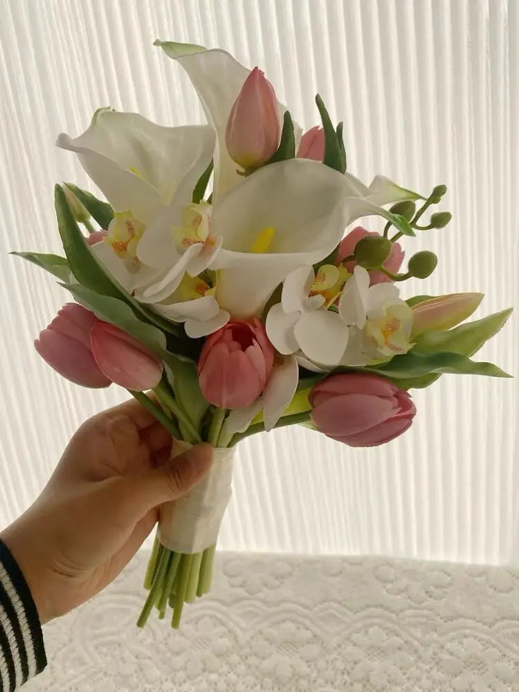 Handcrafted Ivory Rose Wedding Bouquet with Crystal Accents