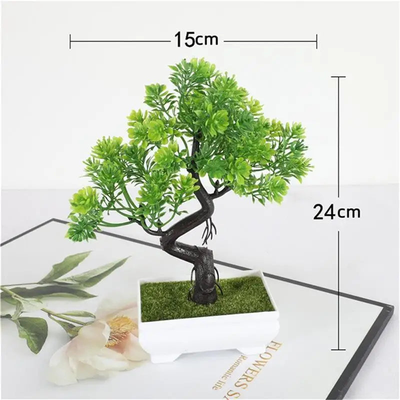 Green Plastic Bonsai Tree: Realistic Artificial Plant for Effortless Home and Office Decor