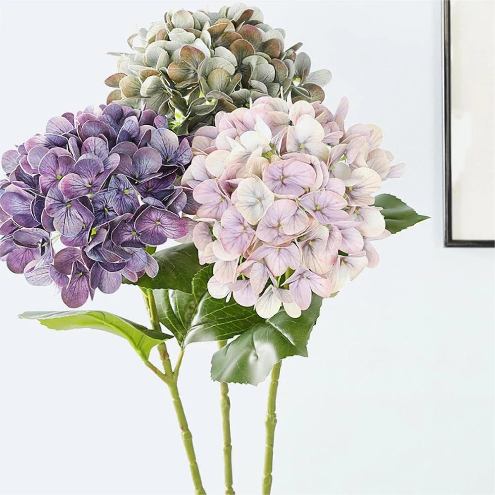 Silk Hydrangea Vase with Fake Flowers for Home Decor