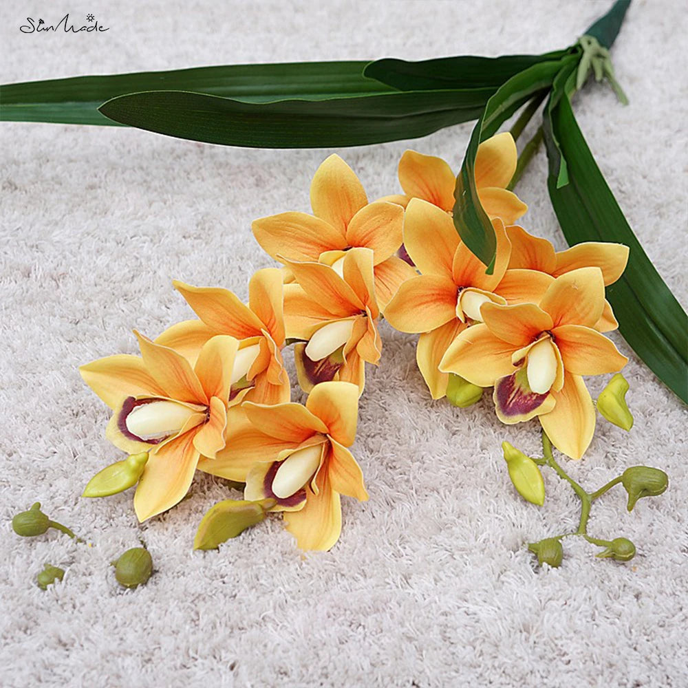 Elegant Real Touch Cymbidium Orchid Bouquet - Premium Floral Arrangement for Home and Wedding Decor