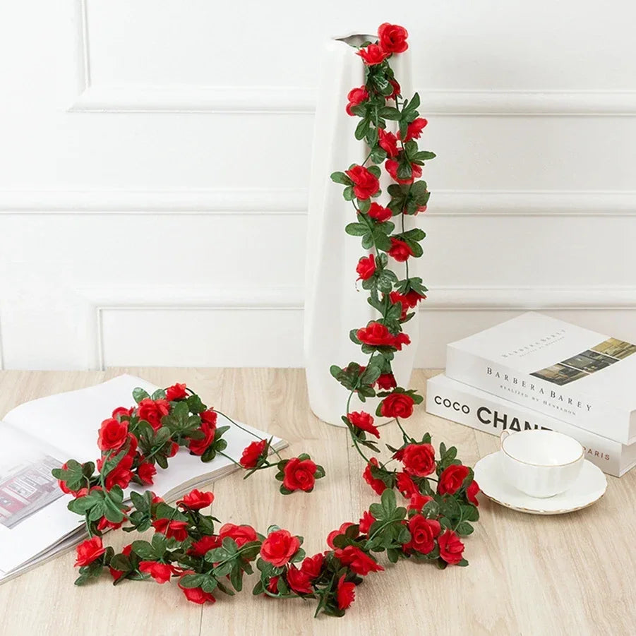 Elegant Silk Rose Vine Flower Garland for Home Wedding Decoration