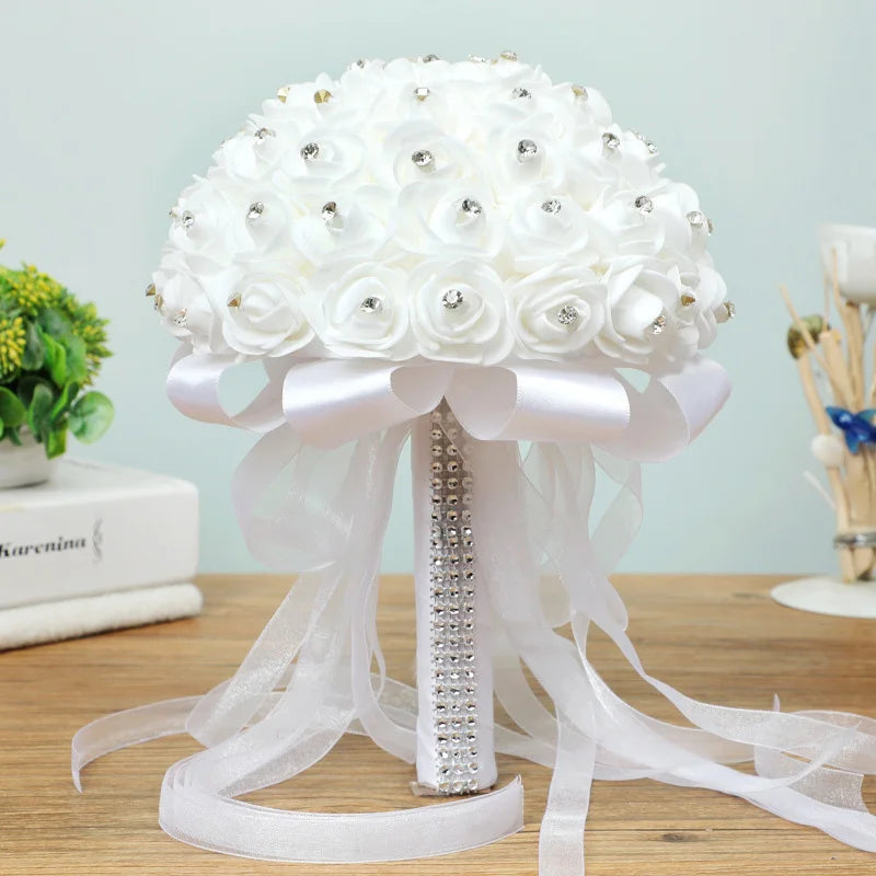 Elegant White Rose Foam Bouquet for Wedding Photography