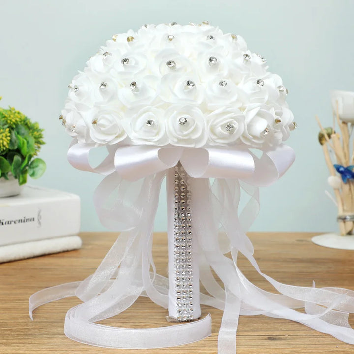 Elegant White Rose Foam Bouquet for Wedding Photography