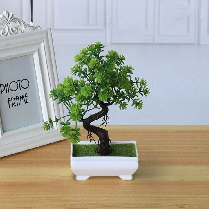 Green Plastic Bonsai Tree: Realistic Artificial Plant for Effortless Home and Office Decor