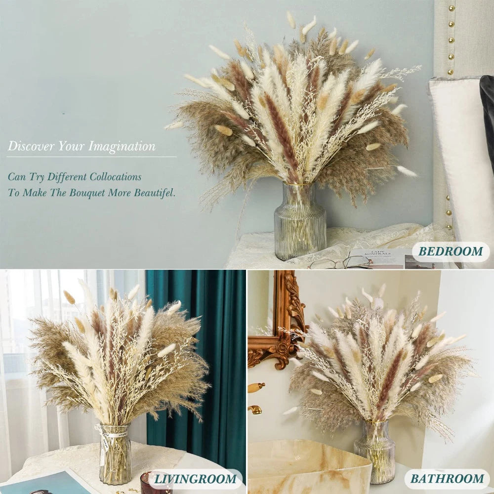 Boho Chic Dried Pampas Grass Bouquet for Wedding and Home Decor