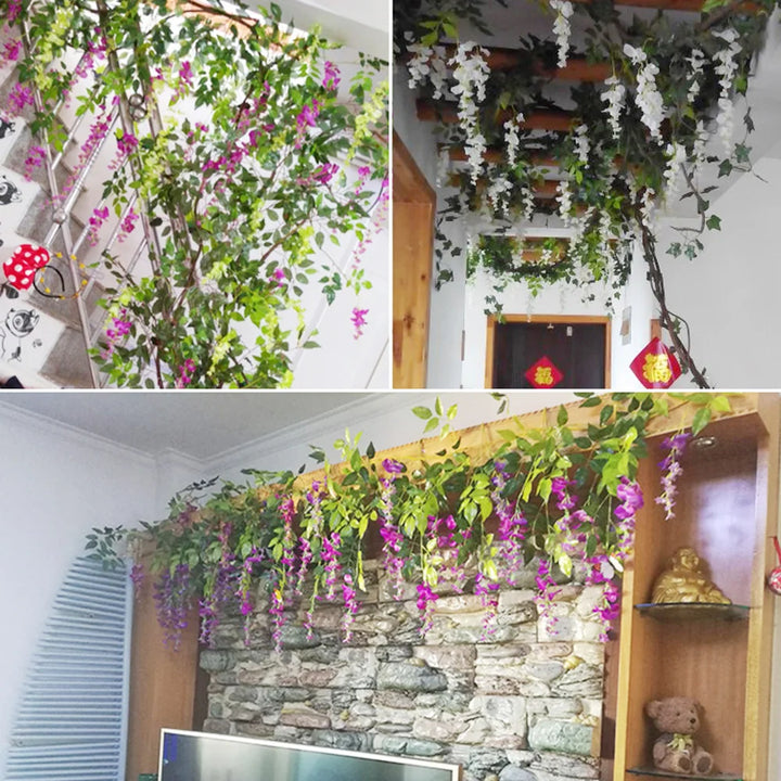 Artificial Silk Wisteria Flower Vine - Set of 2, 7ft Long - Home Wedding Decor