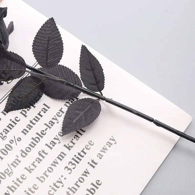 Black Silk Artificial Rose Flower Branch Set - Halloween Gothic Wedding Home Party Decor