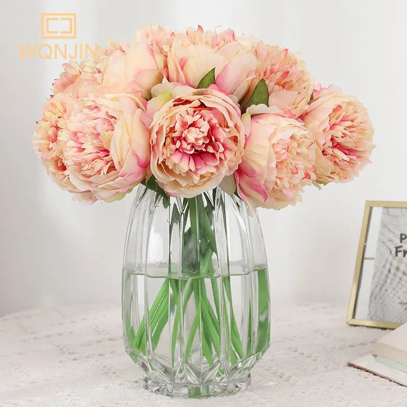 Artificial Silk Peony Flower Bouquet Bundle - Pack of 5 for Wedding Decor and Crafting