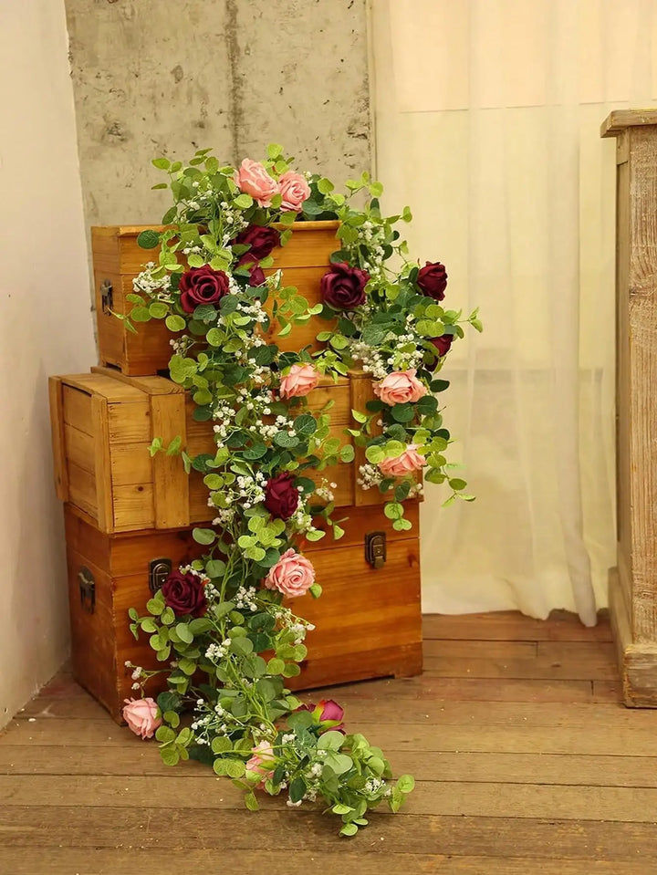 Elegant 5.9FT Artificial Eucalyptus and Rose Flower Garland for Wedding and Home Decor