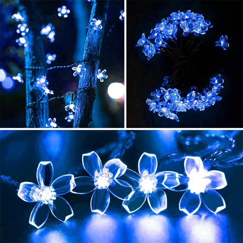 Solar Blossom Fairy Lights - Outdoor Waterproof LED Flower Garland for Christmas & Holiday Decor