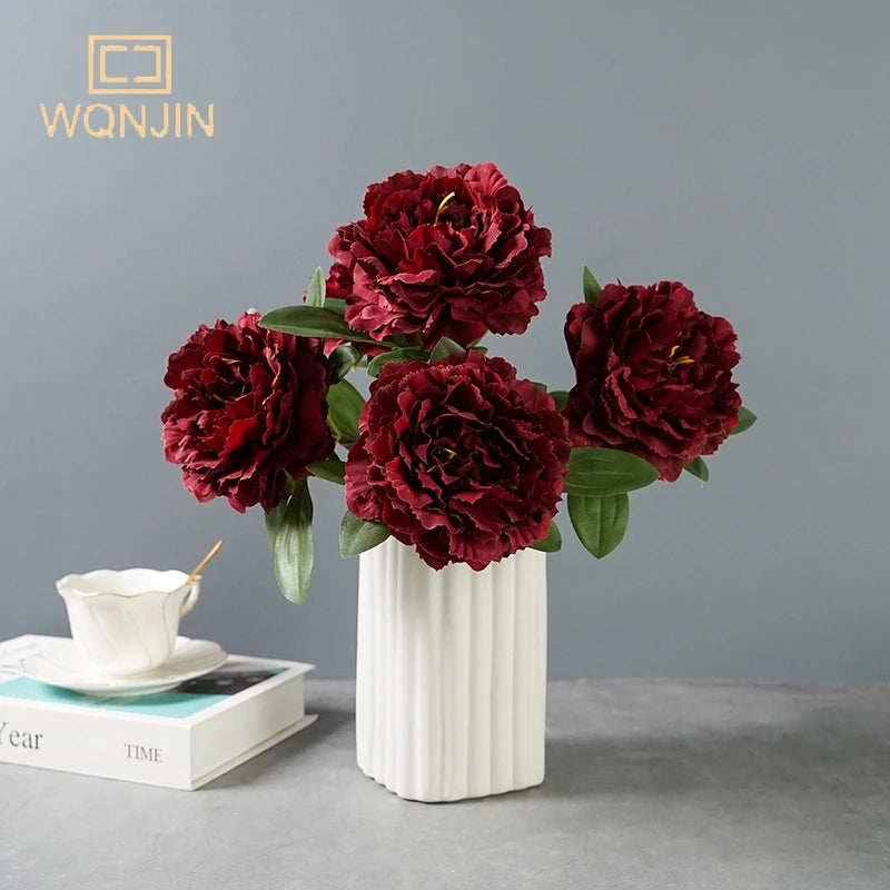 Vibrant Red Silk Peony Bouquet - Perfect for Wedding and Home Decor