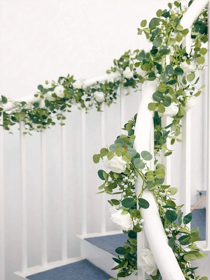 Elegant 5.9FT Artificial Eucalyptus and Rose Flower Garland for Wedding and Home Decor