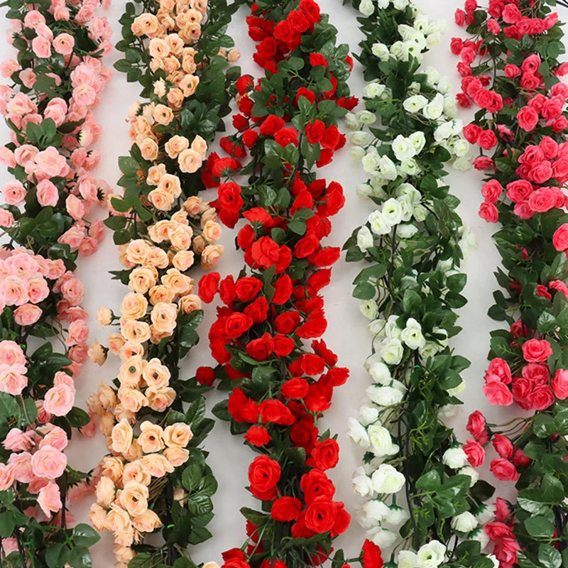 Silk Rose Vine Garland for Wedding Decor - White Pink Artificial Flower Vine