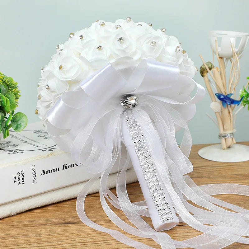 Elegant White Rose Foam Bouquet for Wedding Photography