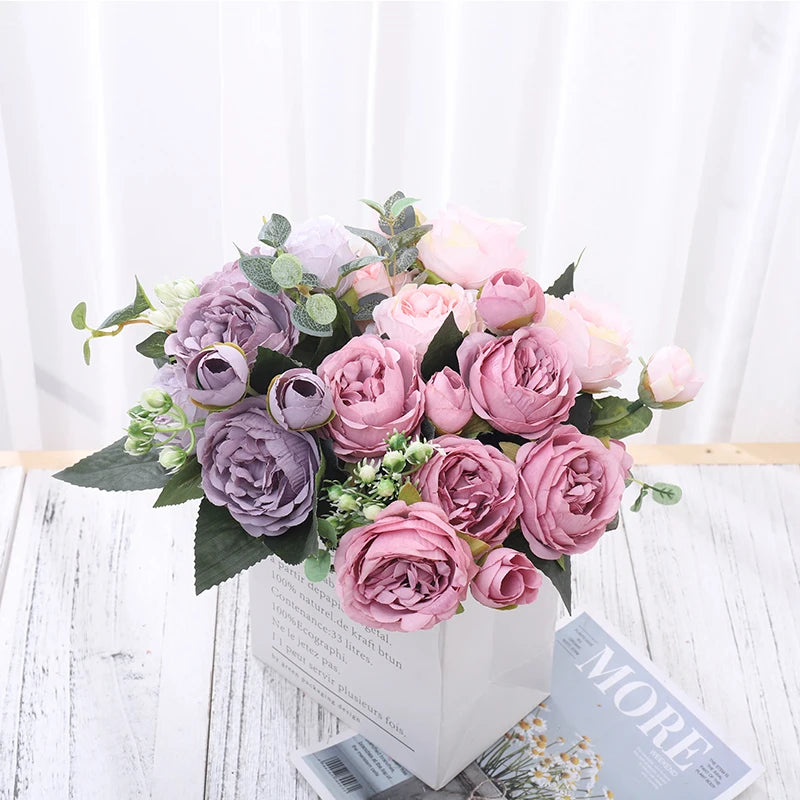 Elegant Silk Peony and Rose Flower Arrangement - Perfect for Home and Weddings