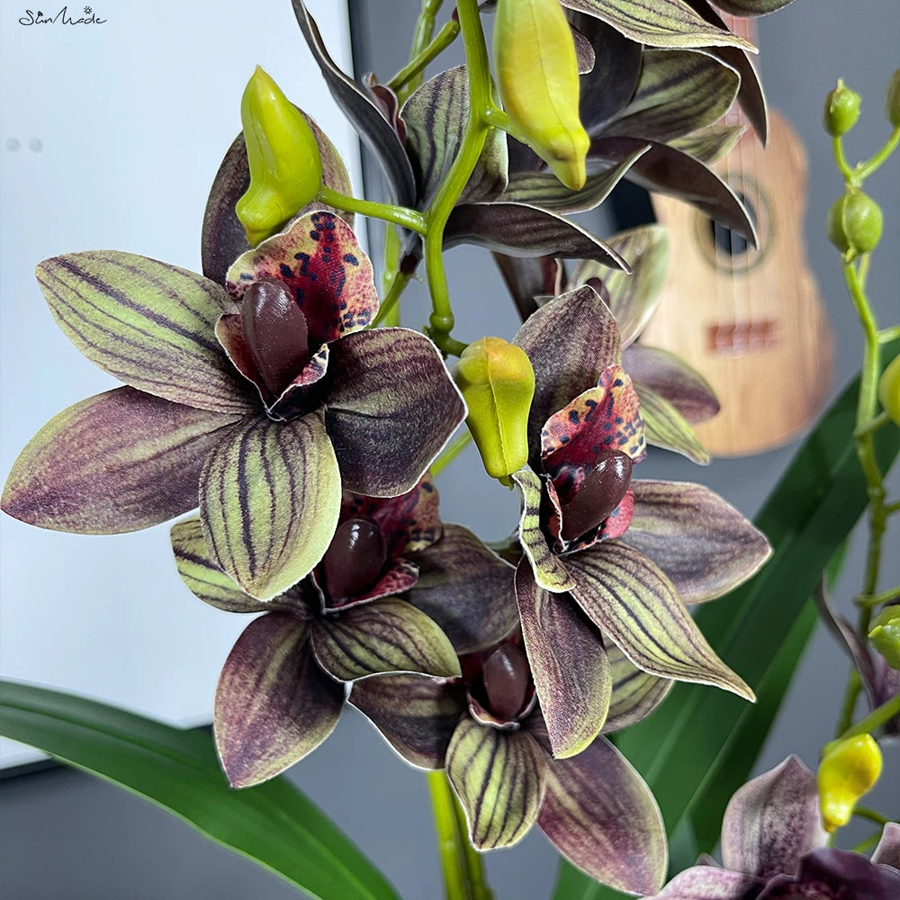 Elegant Real Touch Cymbidium Orchid Bouquet - Premium Floral Arrangement for Home and Wedding Decor