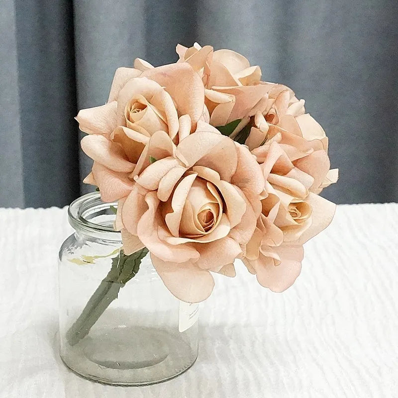 Elegant 5-Head Real Touch Latex Rose Bouquet for Wedding Home Decor and Bridal Gift