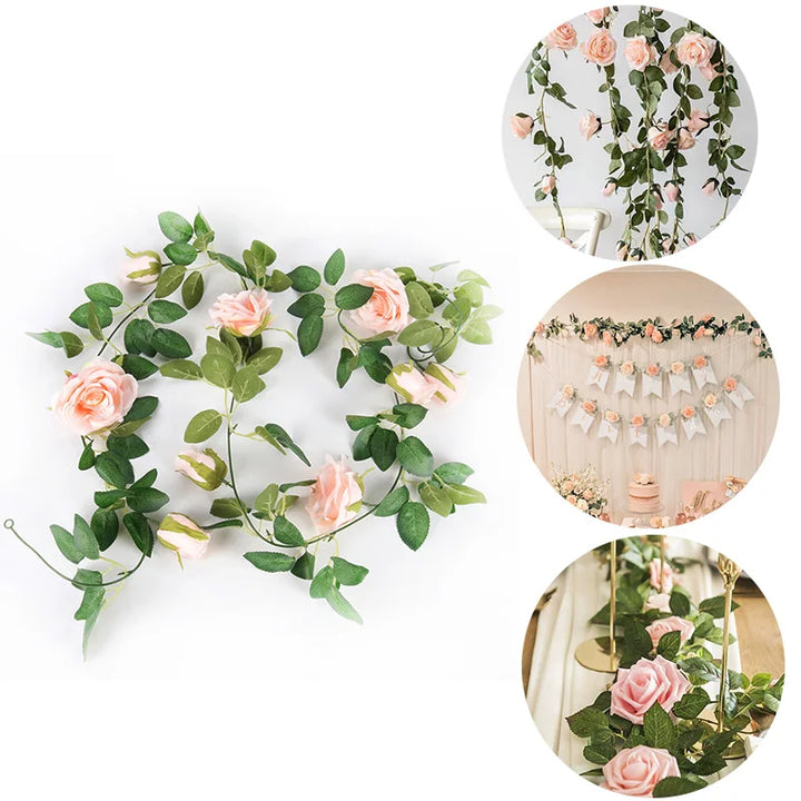 Pink Silk Rose Vine Flower Garland for Party Decor