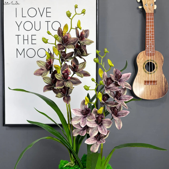 Elegant Real Touch Cymbidium Orchid Bouquet - Premium Floral Arrangement for Home and Wedding Decor