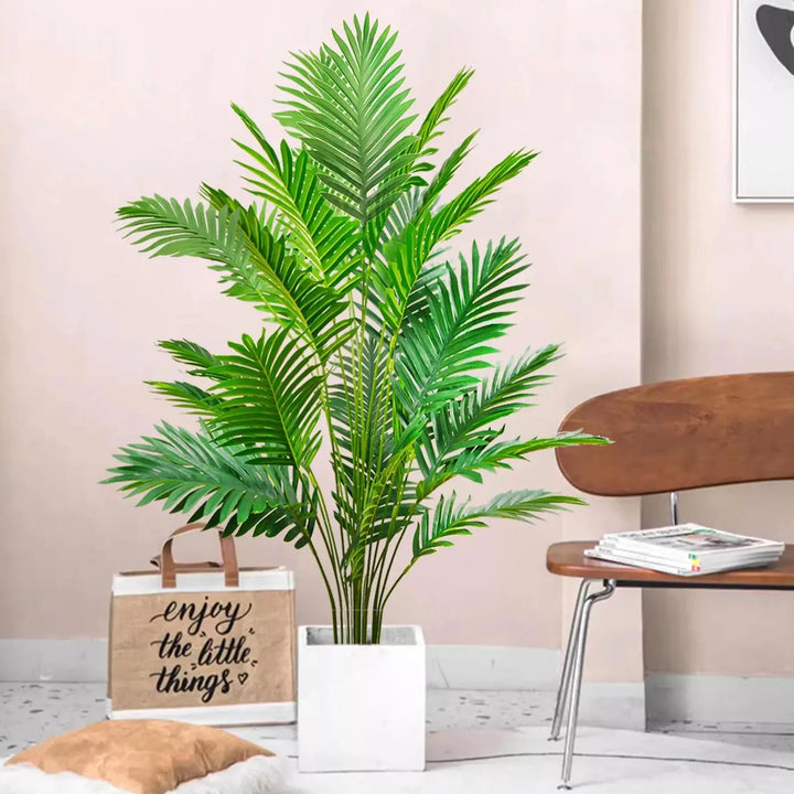 Tropical Artificial Palm Tree - Home Garden Decor - Green Plastic Palm Leaf Branches