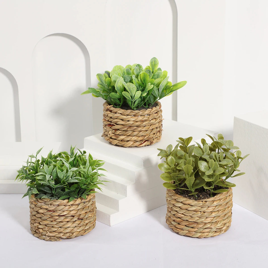 Lifelike Green Eucalyptus Grass Artificial Plant in Woven Pot - Premium Home Decor Piece