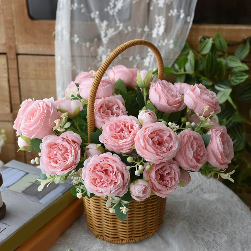 Rose Pink Silk Peony Bouquet - 30cm Height