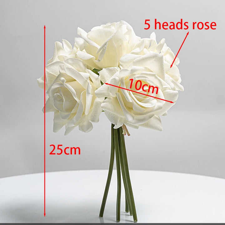 Elegant 5-Head Real Touch Latex Rose Bouquet for Wedding Home Decor and Bridal Gift