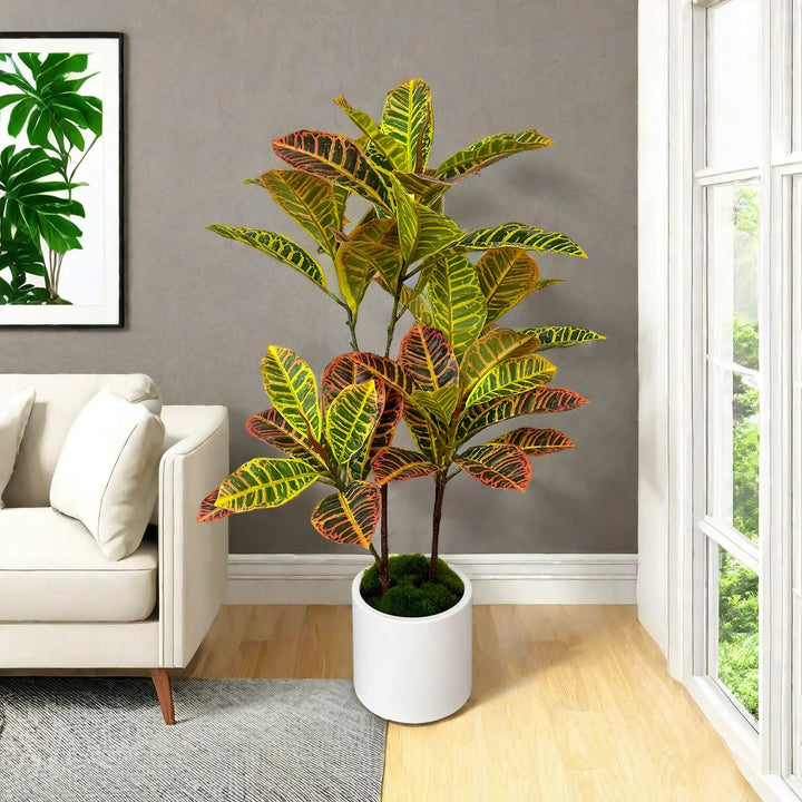 Tropical Faux Codiaeum Plant Branch - Realistic Artificial Tree for Home Decor