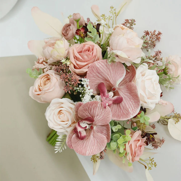 Silk Floral Wedding Bouquet with Handcrafted Faux Flowers for Bridesmaids Bouquet Accessories