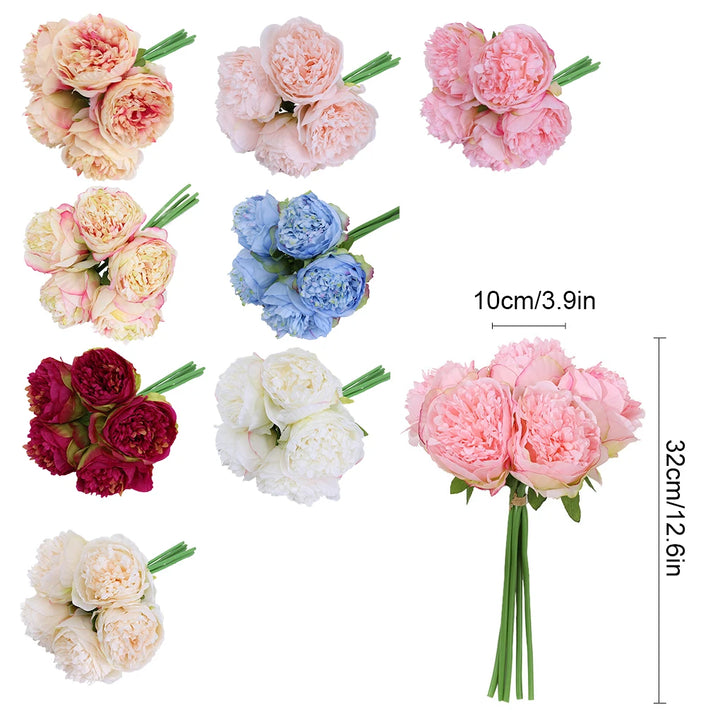 Elegant 5-Head Silk Peony Rose Hydrangea Wedding Bouquet Artificial Flowers Bouquet