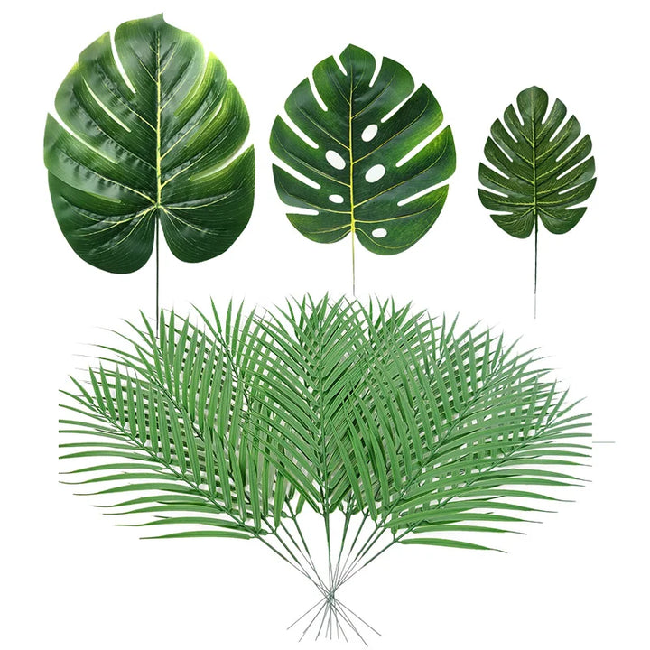 Tropical Palm Leaves Faux Plants Decor Set