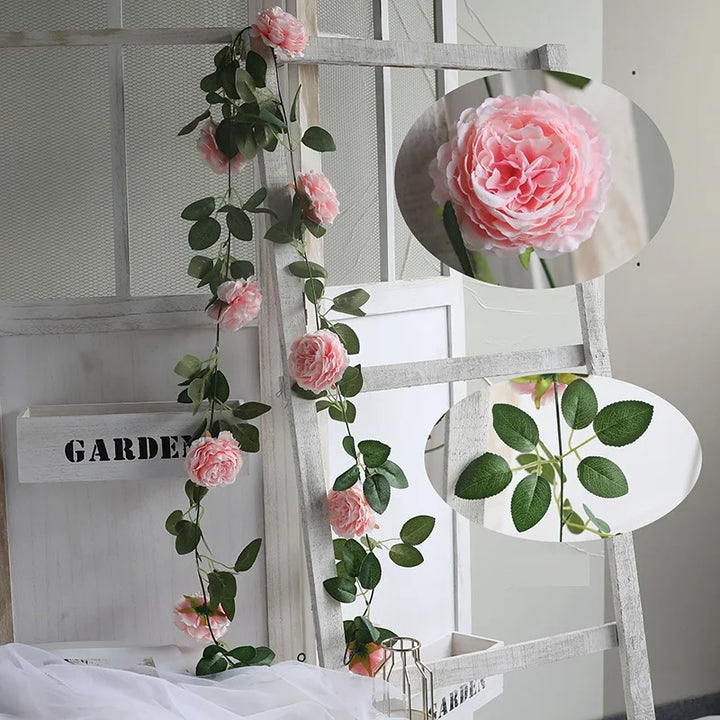 Silk Peony Rose Flower Rattan Garland - Wedding Home Garden Decoration